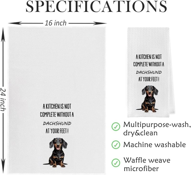 Geqtt Funny Dachshund Dish Towels - Dachshund Decorative Waffle Weave Kitchen Towels, Wiener Dog Gifts for Women Hand Towel, Wiener Dog Gifts Tea Towel (16×24 Inches) - Image 4